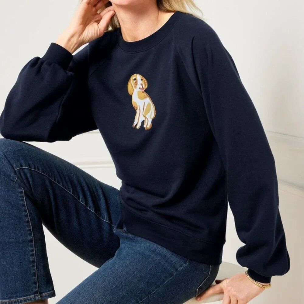 Talbots Navy Blouson Sleeve Dog Days Sweatshirt Size S